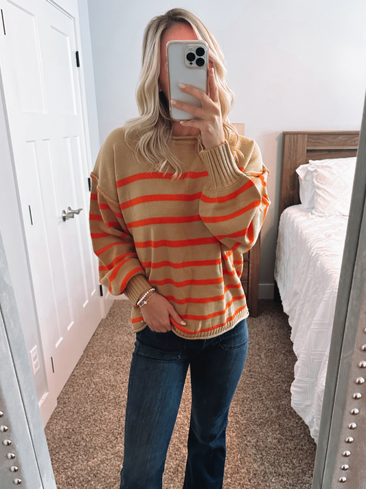 Chilly Nights Sweater | Coral & Taupe