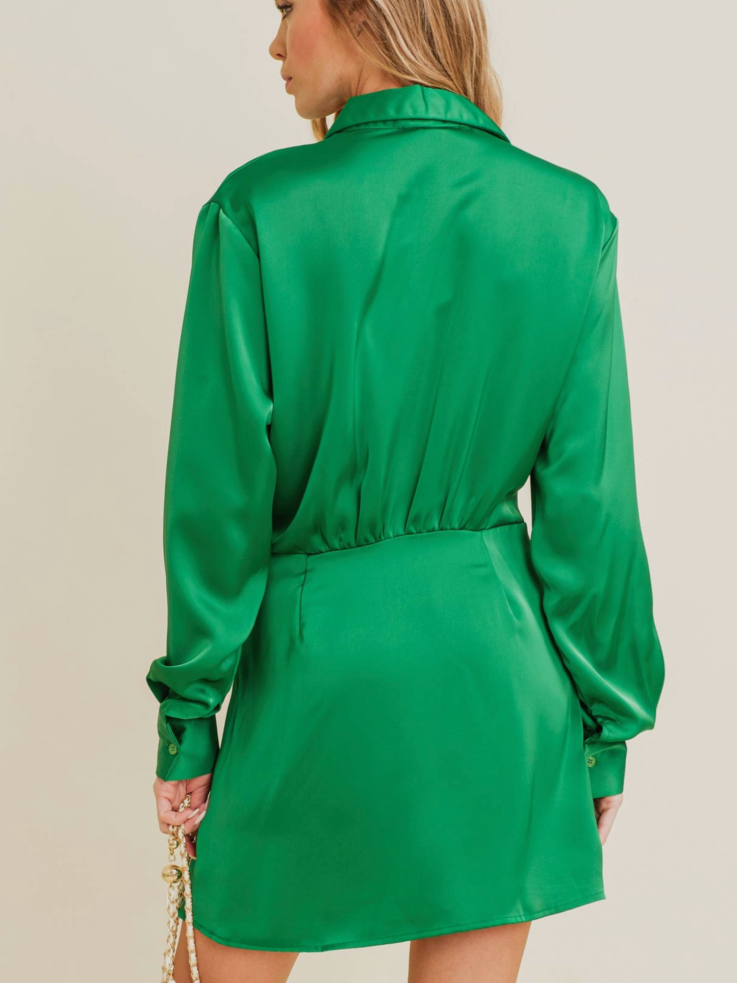 Satin Collared Mini Dress | Green