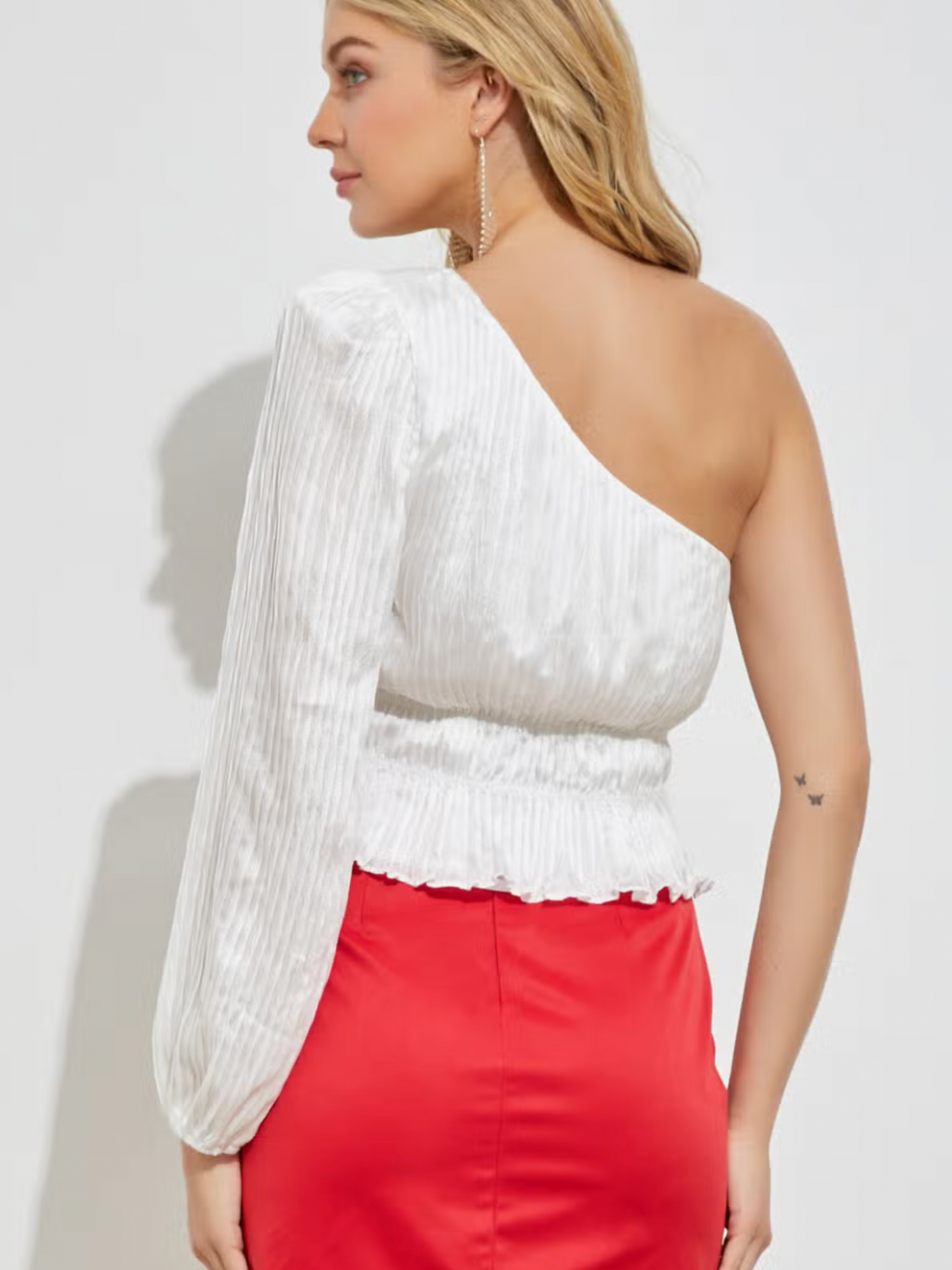 Pleated One Shoulder Satin Top