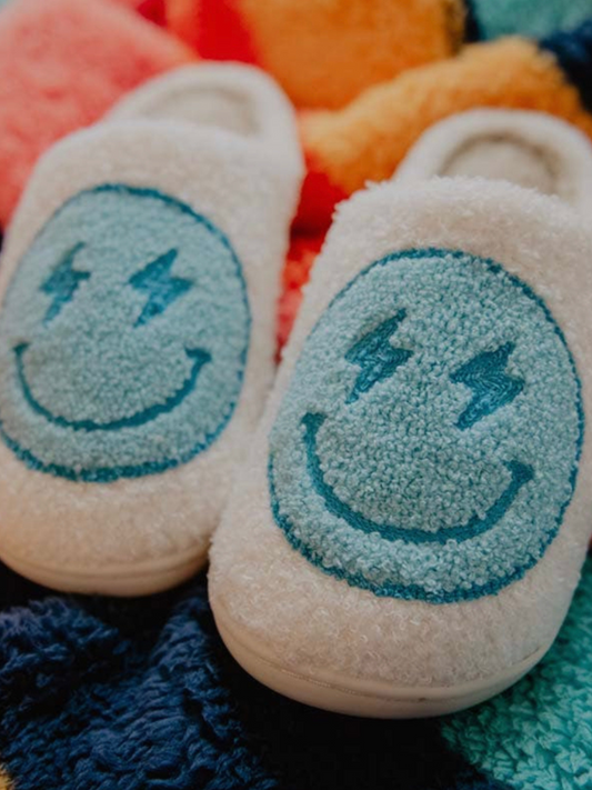 Turquoise Smiley Face Slippers are