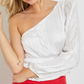 Pleated One Shoulder Satin Top