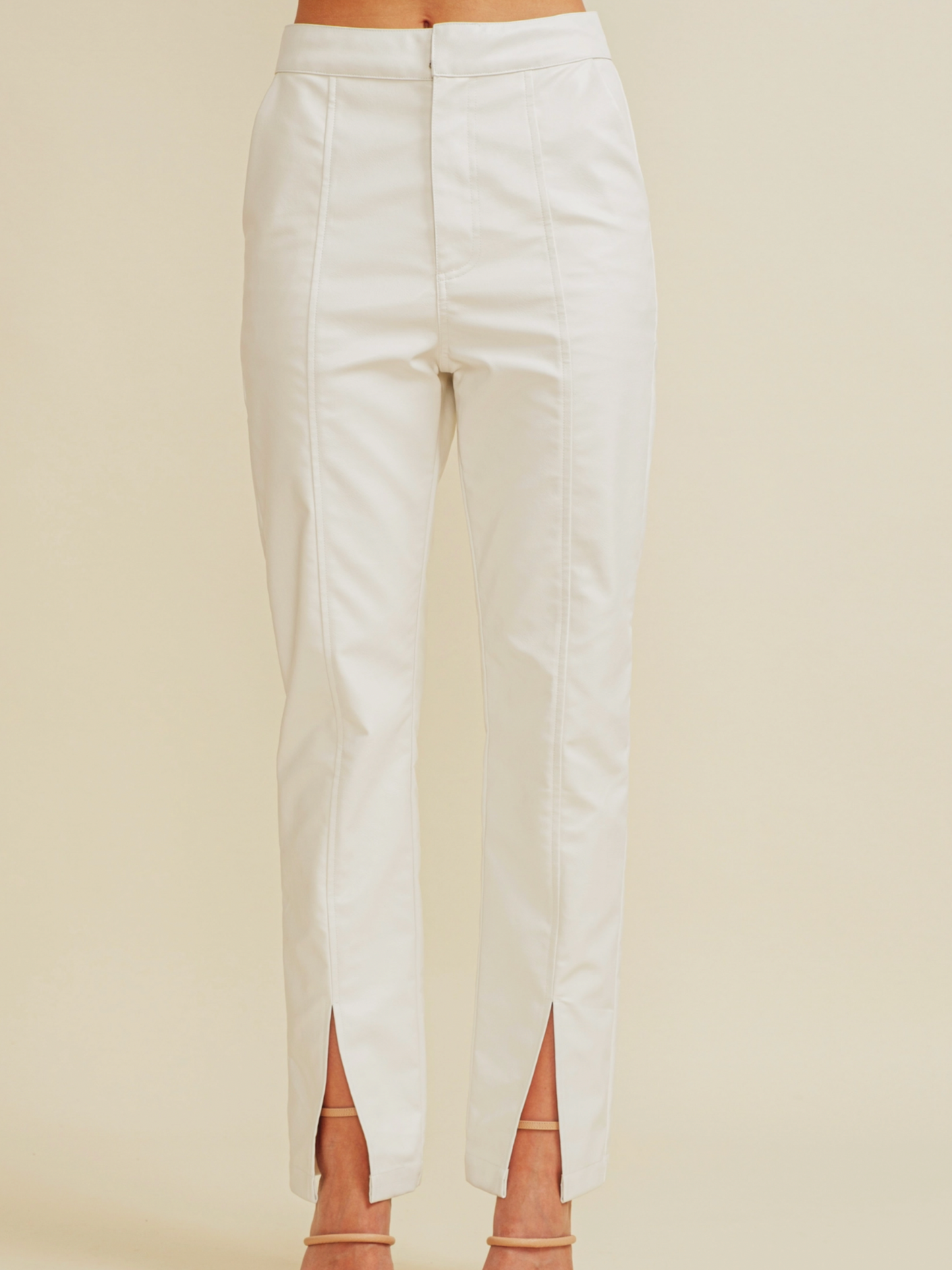 Front Slit Leather Pants | Ivory