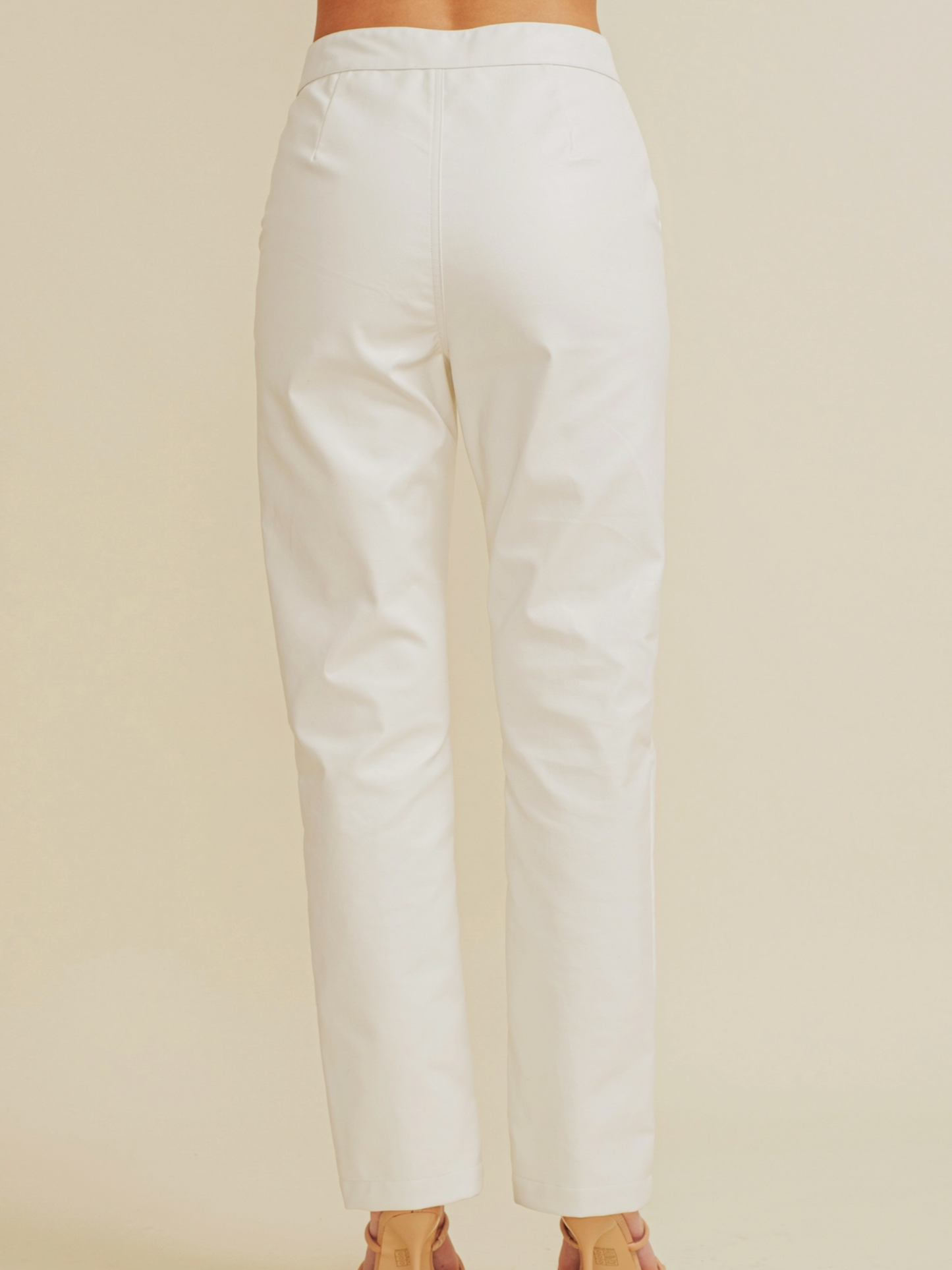 Front Slit Leather Pants | Ivory