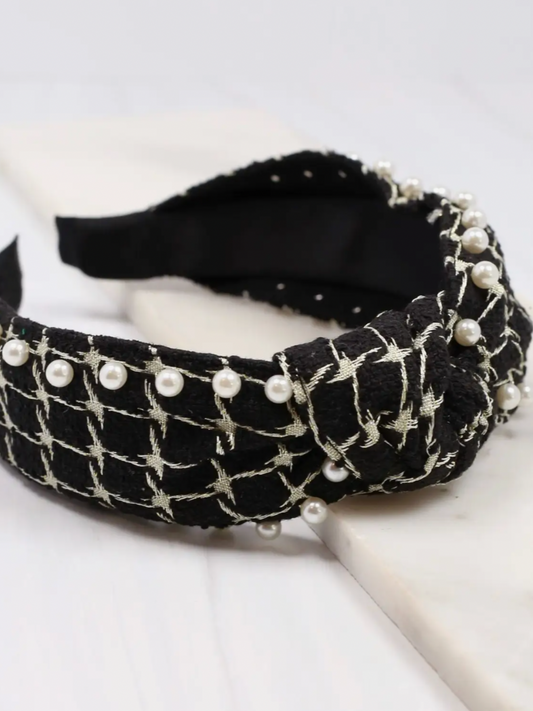 Hallie Pearl Embellished Headband | Black