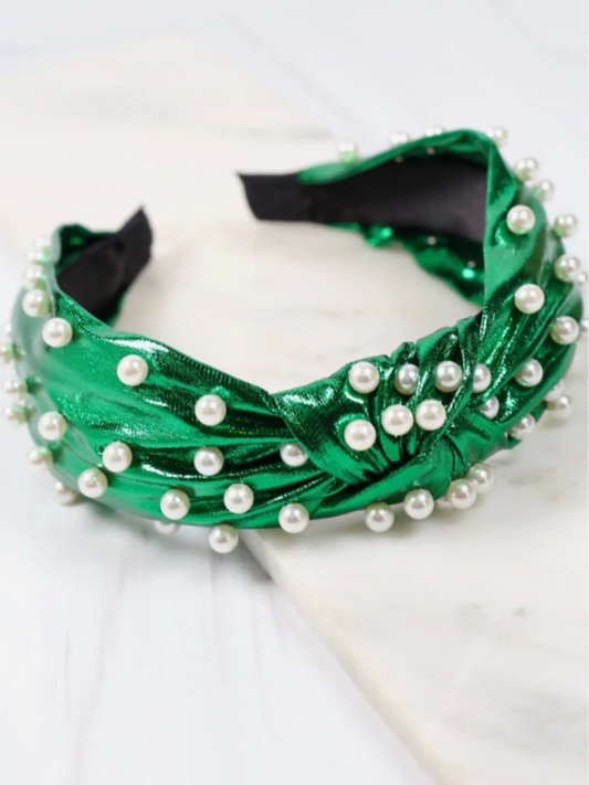 Adaline Pearl Headband | Metallic Green