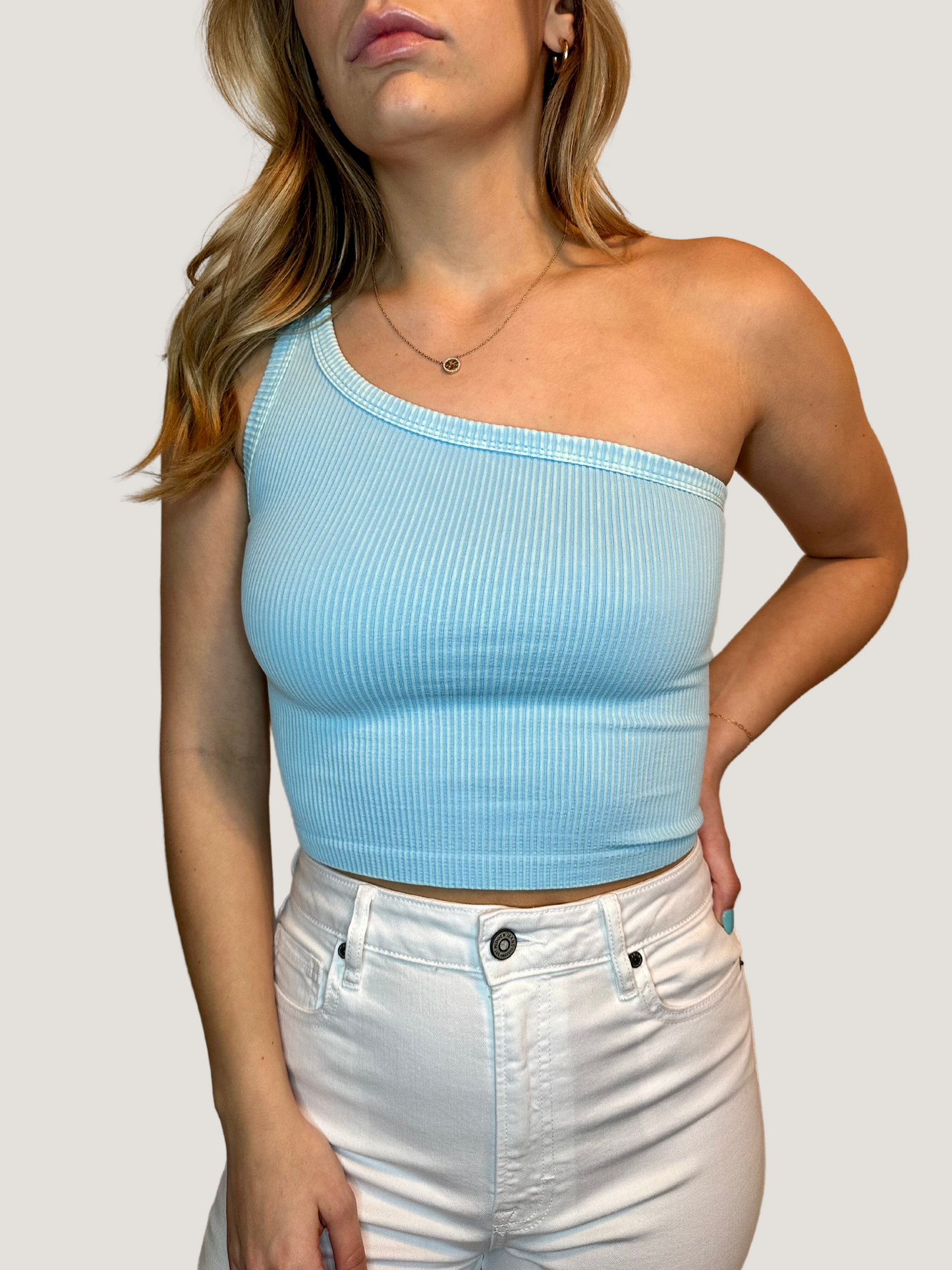 One Shoulder Tank | Vintage Blue